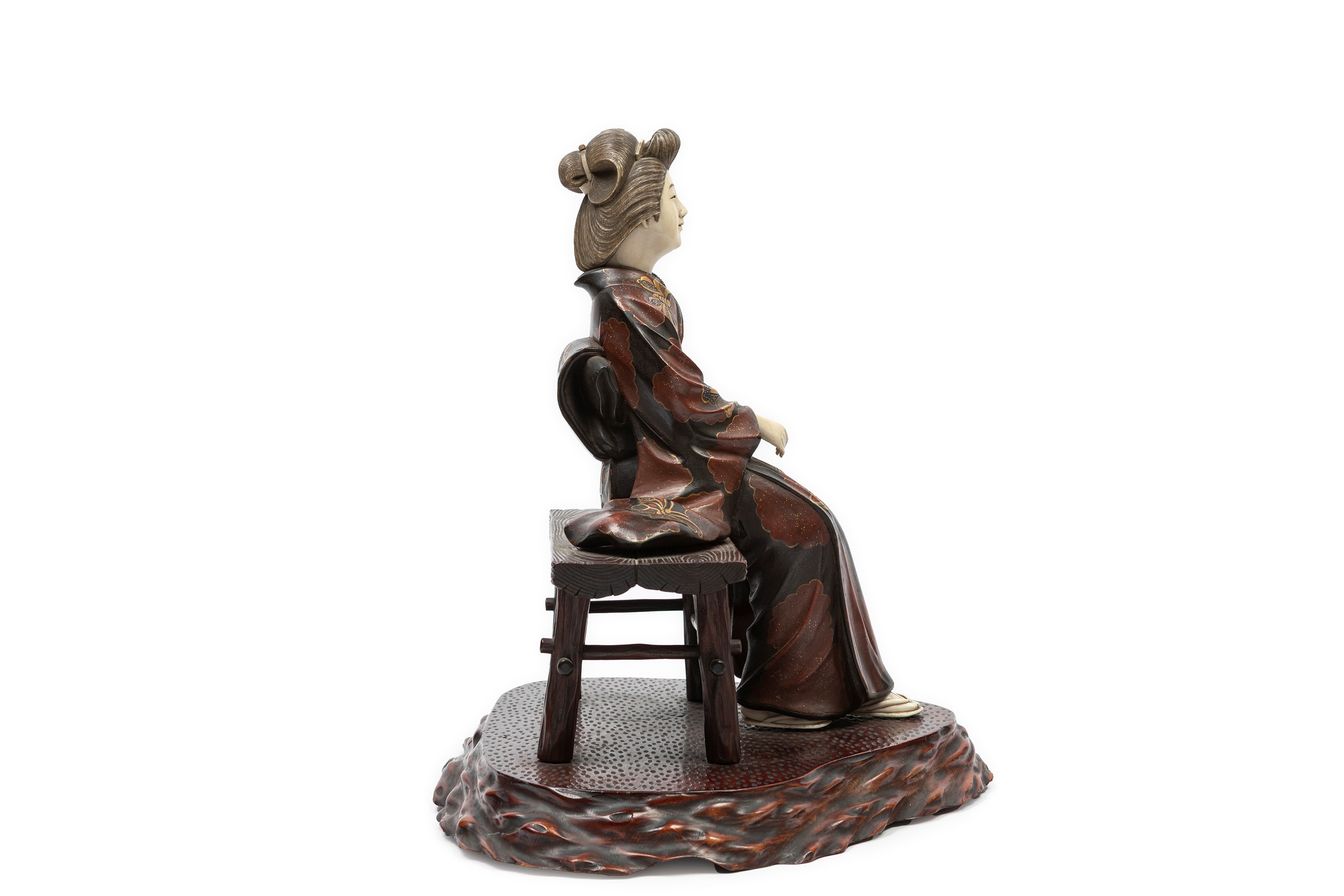 ☼okimono in Legno con Parti in Avorio