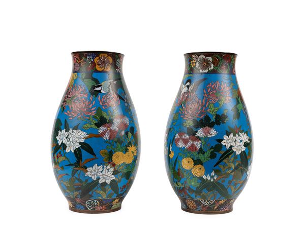 A PAIR OF CLOISONNÉ VASES