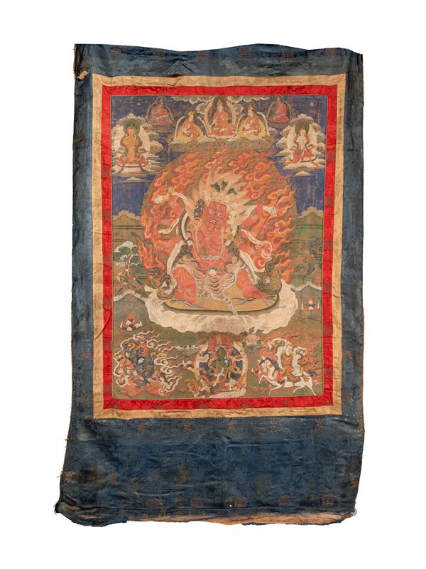 SILK PAINTED THANGKA OF HAYAGRIVA