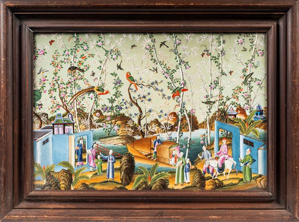 A FAMILLE ROSE PORCELAIN PLAQUE  (Possibily Europe, 19th / 20th century)  - Auction Fine Asian Art, Including the Ullman Collection of Fine Buddhist Bronze Figures - Marcopolo srl - Marcopolo Asian Art Auction Milano