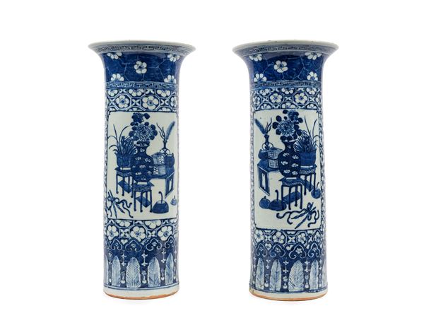 TWO BLUE AND WHITE PORCELAIN VASES
