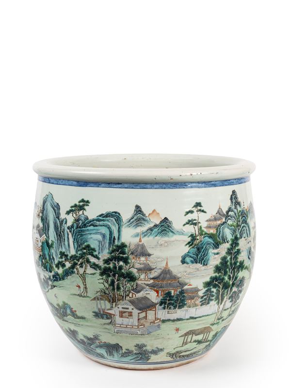 A LARGE FAMILLE ROSE PORCELAIN CACHEPOT