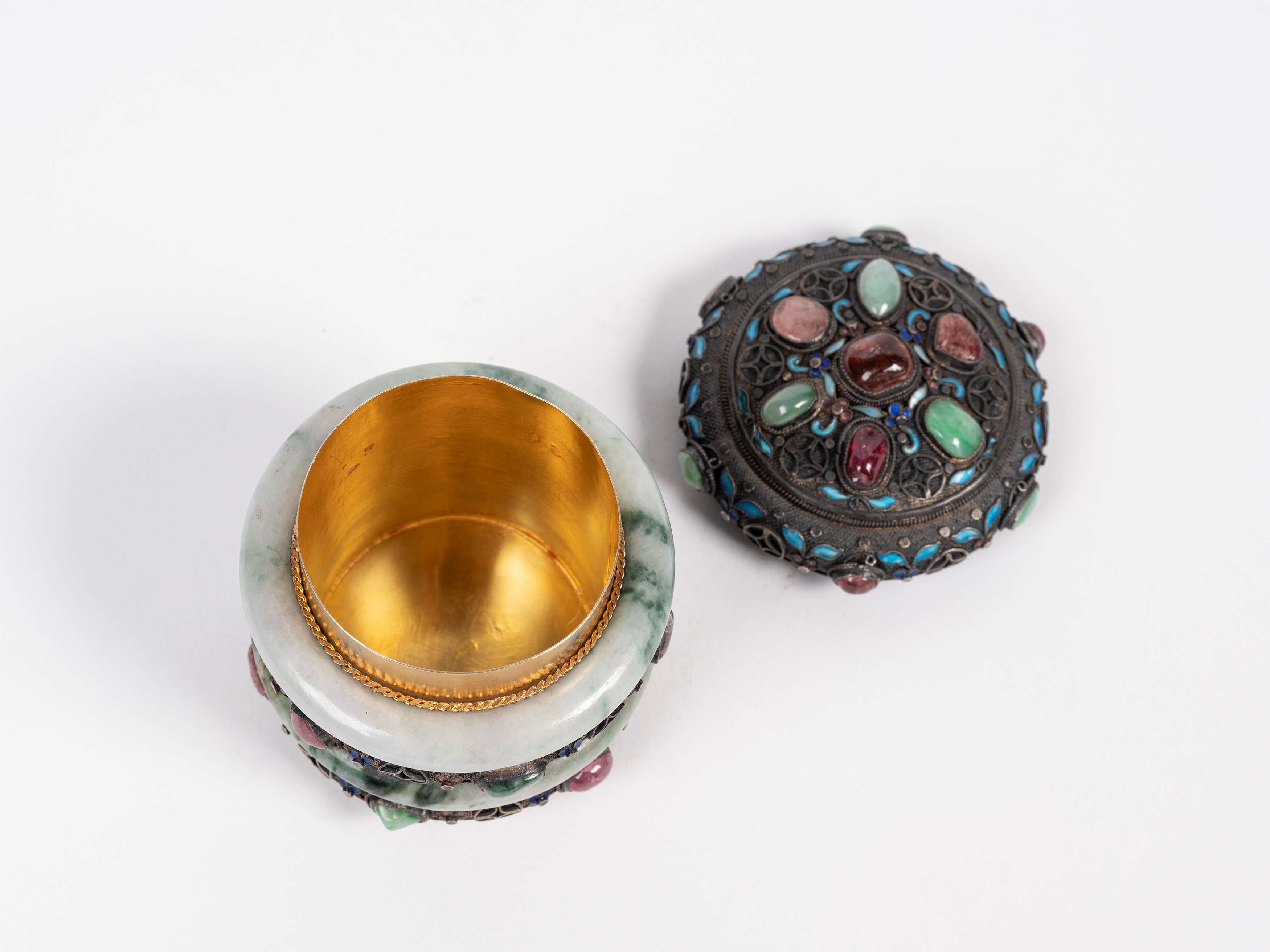 SCATOLA IN ARGENTO GIADA E PIETRE DURE