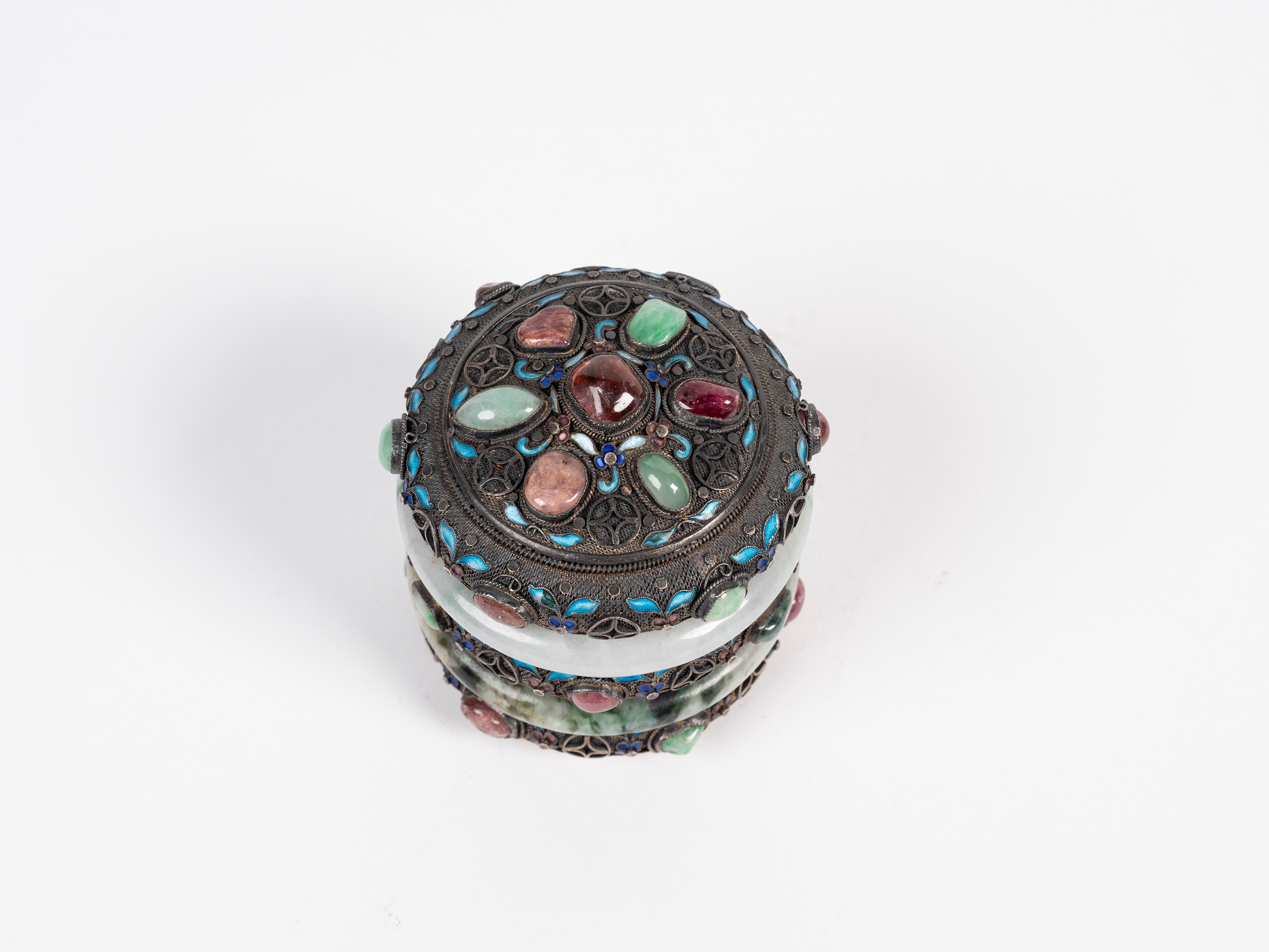 SCATOLA IN ARGENTO GIADA E PIETRE DURE