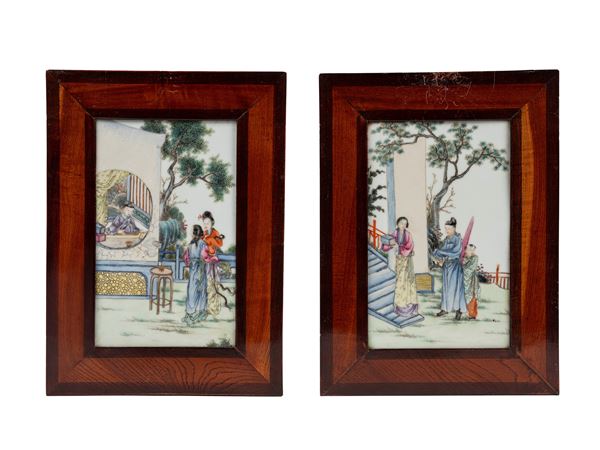 TWO FAMILLE ROSE PORCELAIN PLAQUES