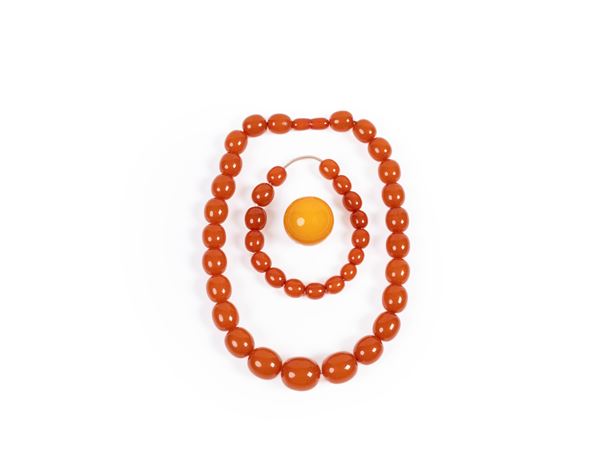 NECKLACE BRACELET AND PEARL IN AMBER