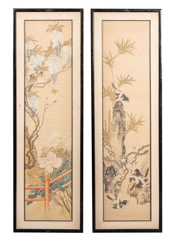 TWO PAINTINGS ON SILK 