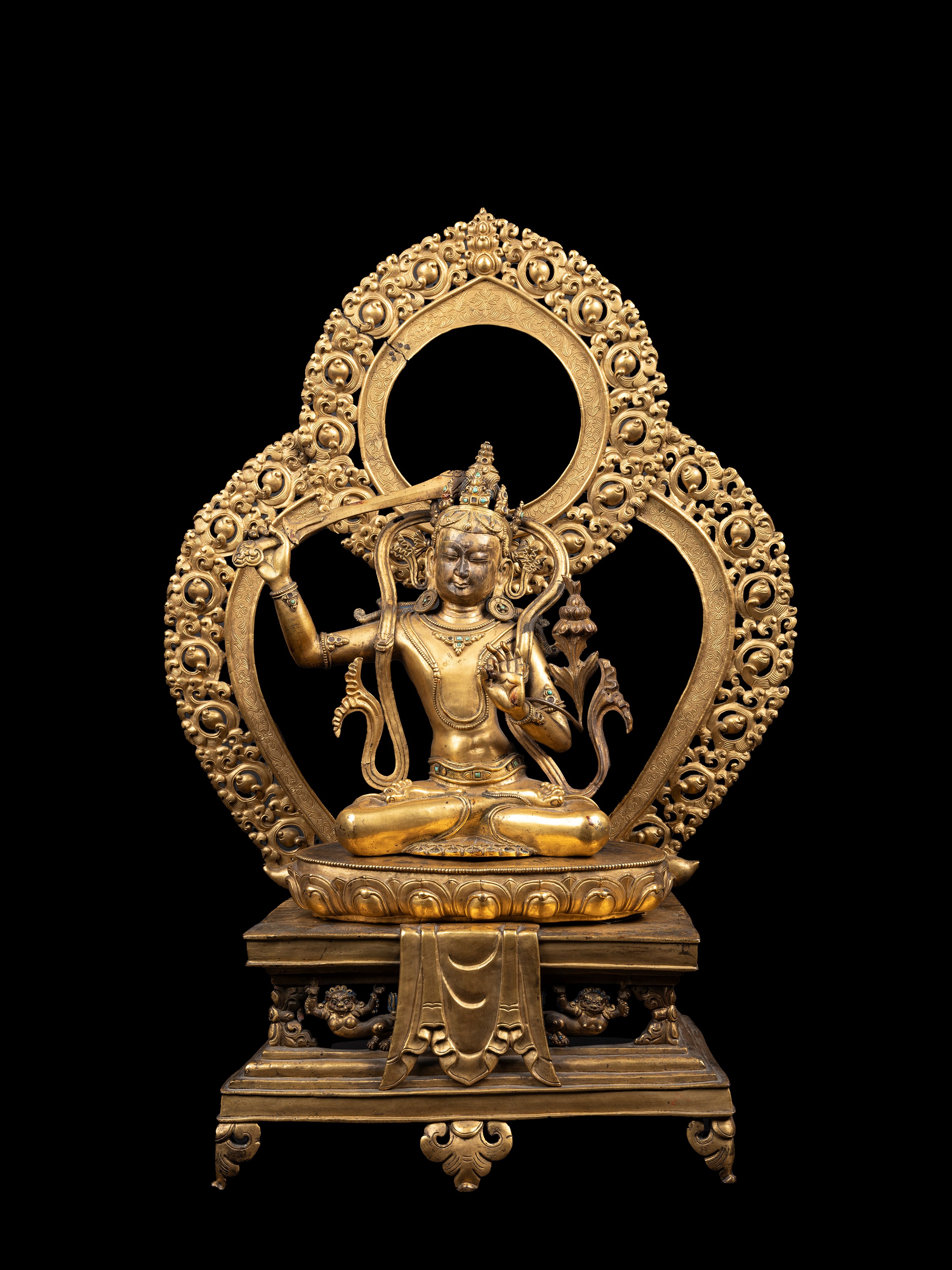 IMPORTANTE E GRANDE FIGURA IN BRONZO DORATO