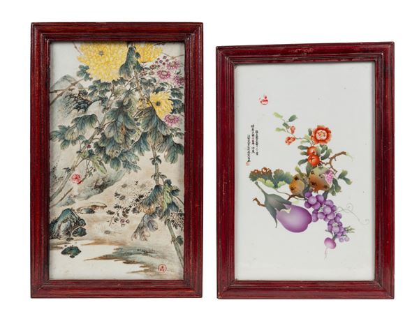 TWO FAMILLE ROSE PORCELAIN PLAQUES