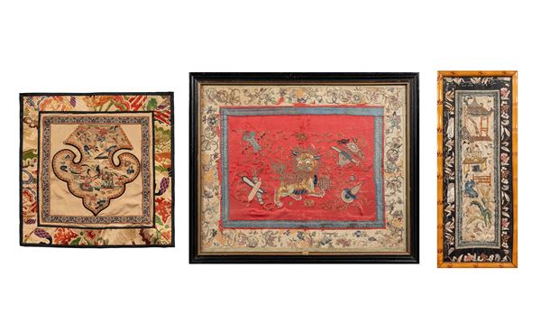 THREE FABRIC PAINTINGS  (China, Qing dynasty, late 19th century)  - Auction Fine Asian Art, Including the Ullman Collection of Fine Buddhist Bronze Figures - Marcopolo srl - Marcopolo Asian Art Auction Milano