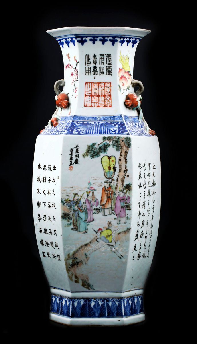 GRANDE VASO QIANJIANG ESAGONALE IN PORCELLANA