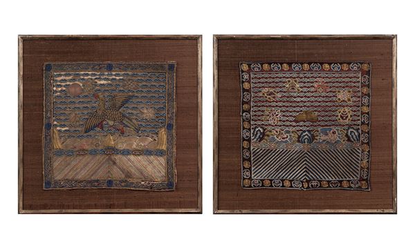 TWO EMBROIDERY SUMMER SILK RANK BADGES IN FRAMES  (China, Qing dynasty (1644-1911))  - Auction Fine Asian Art, Including the Ullman Collection of Fine Buddhist Bronze Figures - Marcopolo srl - Marcopolo Asian Art Auction Milano