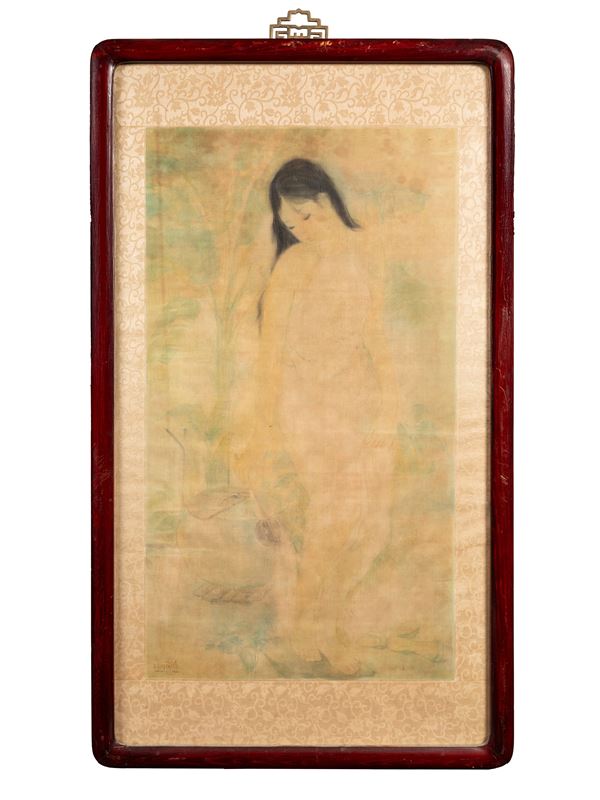 A PAINTING ON SILK SIGNED NGUYEN THI  (Vietnam, 20th century)  - Auction Fine Asian Art, Including the Ullman Collection of Fine Buddhist Bronze Figures - Marcopolo srl - Marcopolo Asian Art Auction Milano