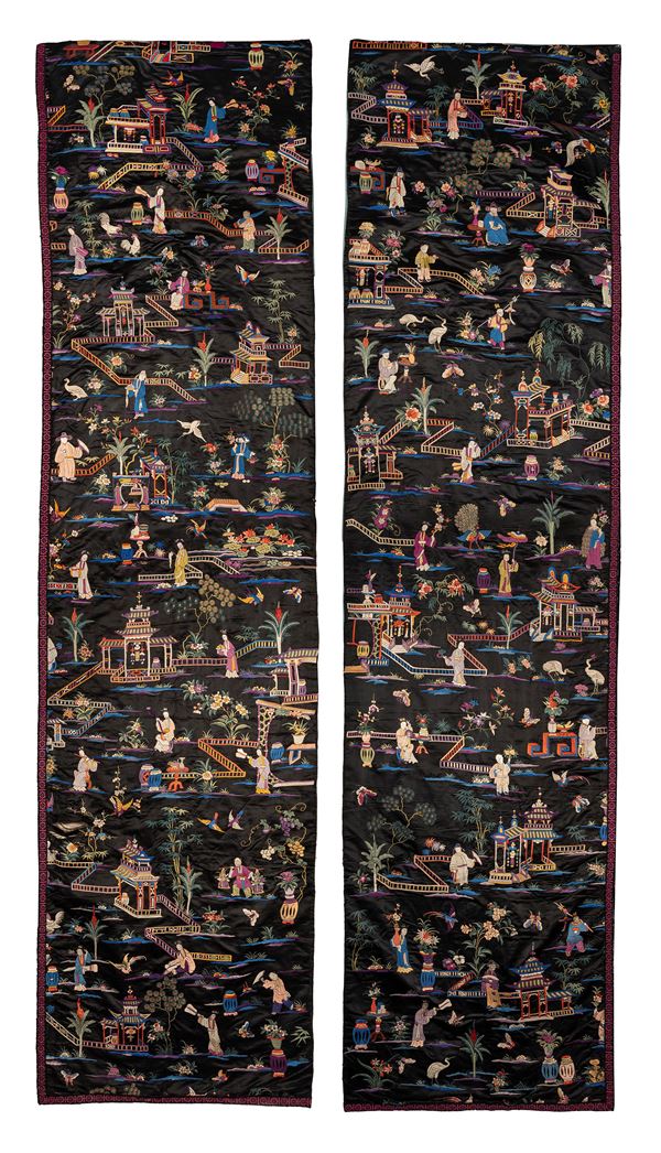 TWO EMBROIDERED SILK 