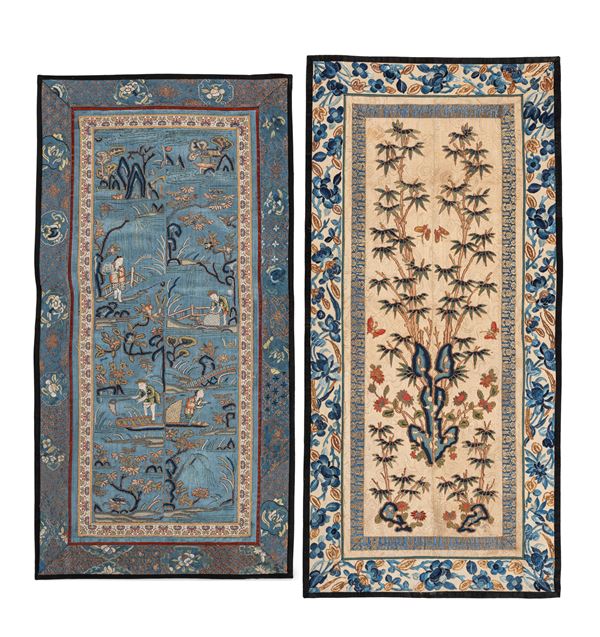 TWO EMBROIDERY ON SILK  (China, Qing dynasty, 19th century)  - Auction Fine Asian Art, Including the Ullman Collection of Fine Buddhist Bronze Figures - Marcopolo srl - Marcopolo Asian Art Auction Milano