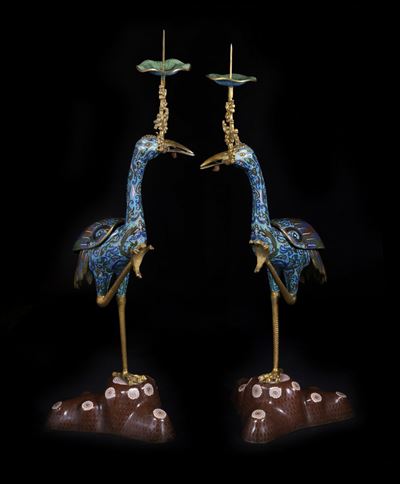 Cina, DUE CANDELABRI IN CLOISONNÉ