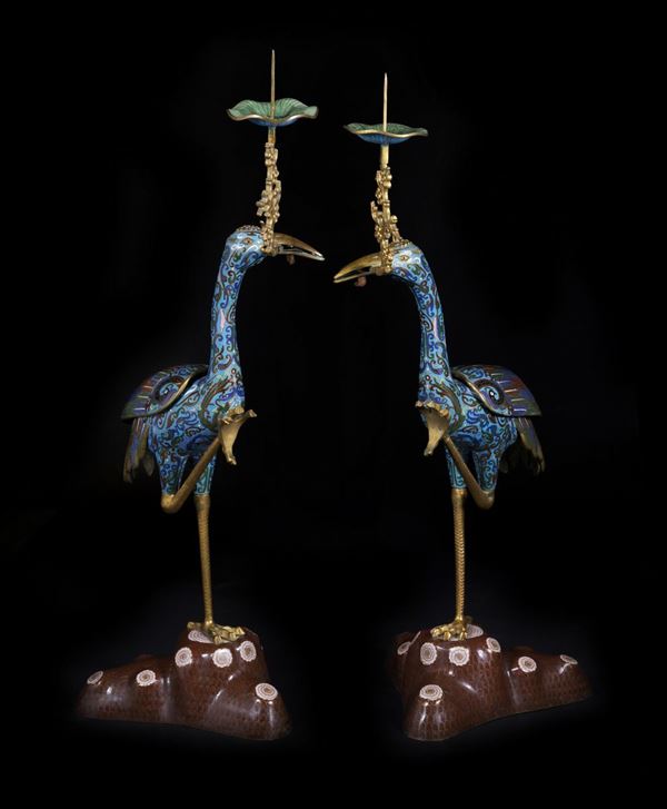 DUE CANDELABRI IN CLOISONNÉ