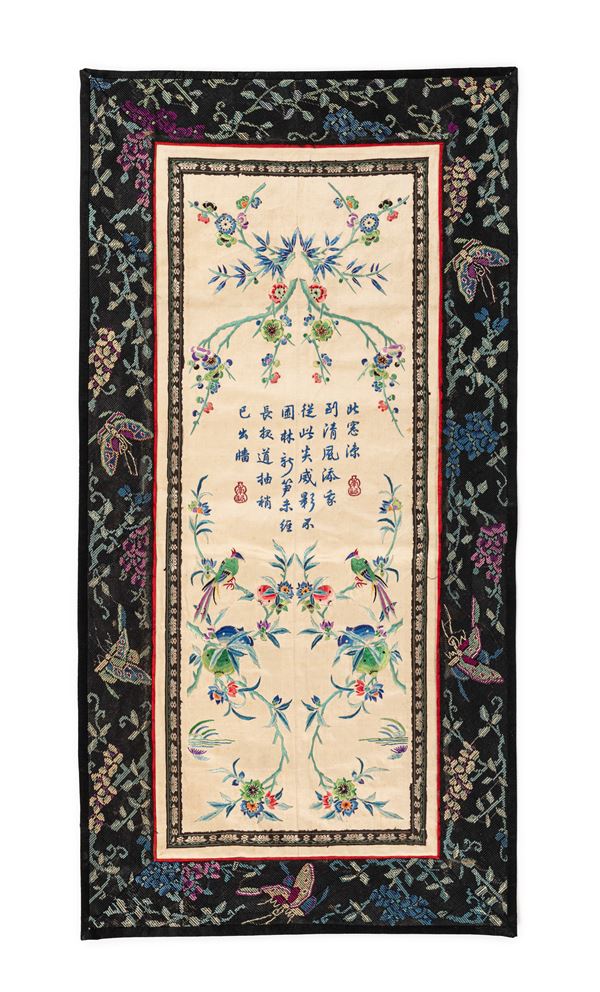 AN EMBROIDERY ON SILK  (China, Qing dynasty (1644-1911))  - Auction Fine Asian Art, Including the Ullman Collection of Fine Buddhist Bronze Figures - Marcopolo srl - Marcopolo Asian Art Auction Milano