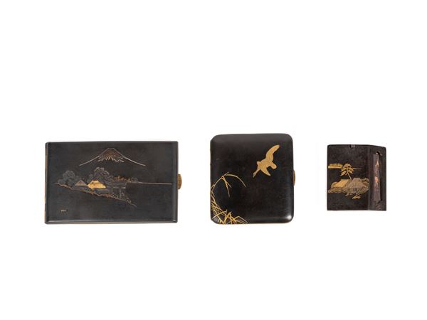 THREE GILT-METAL SMALL BOXES