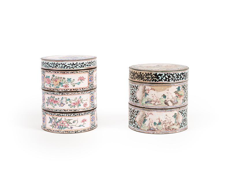 DUE SCATOLE IN RAME SMALTATO