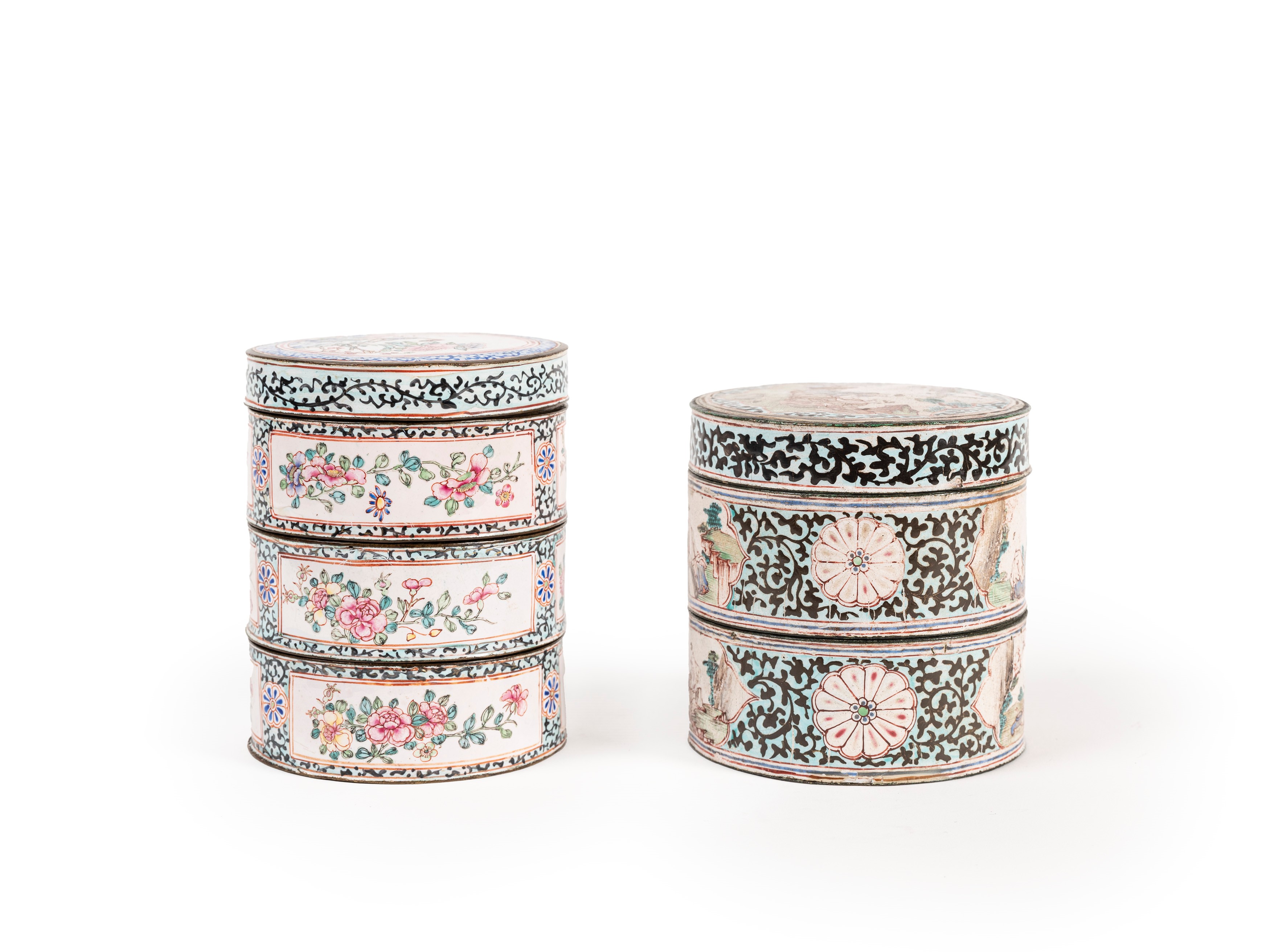 DUE SCATOLE IN RAME SMALTATO