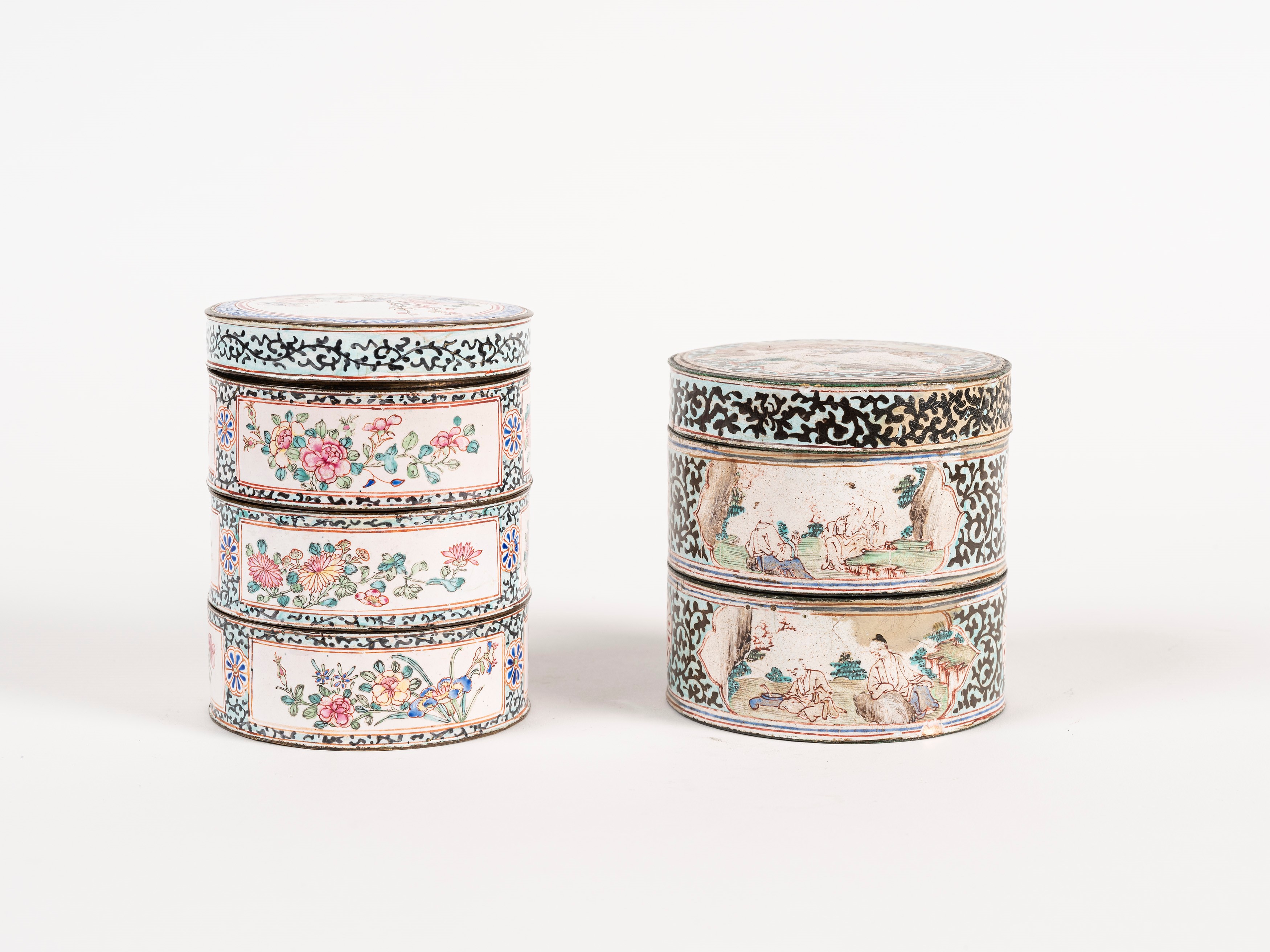 DUE SCATOLE IN RAME SMALTATO