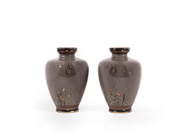 A PAIR OF SMALL CLOISONNÉ VASES