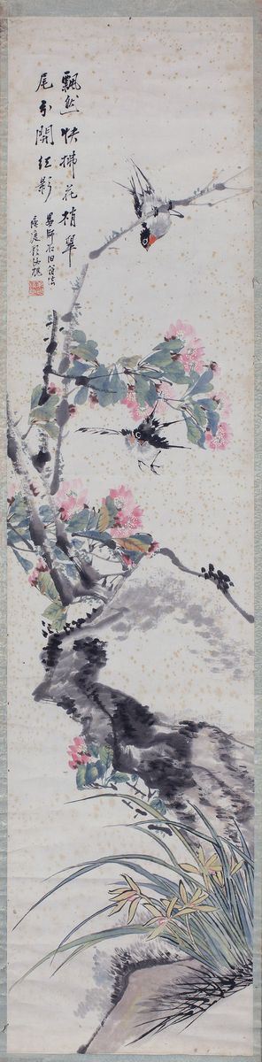 DIPINTO RAFFIGURANTE UCCELLI   (Cina, XX secolo)  - Asta Fine Asian Art - Marcopolo srl - Marcopolo Asian Art Auction Milano