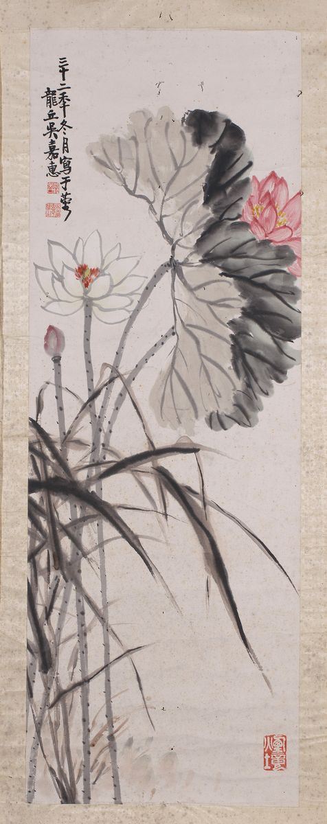 Artista anonimo, Dipinto inchiostro su carta raffigurante grande fiore