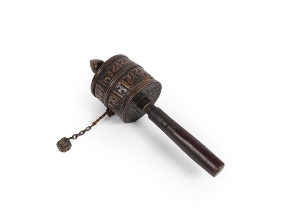 PRAYER WHEEL IN COPPER AND WOOD