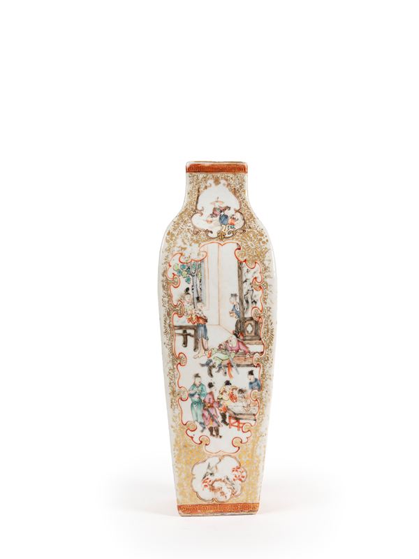 A CANTONESE PORCELAIN GILDED FAMILLE ROSE VASE