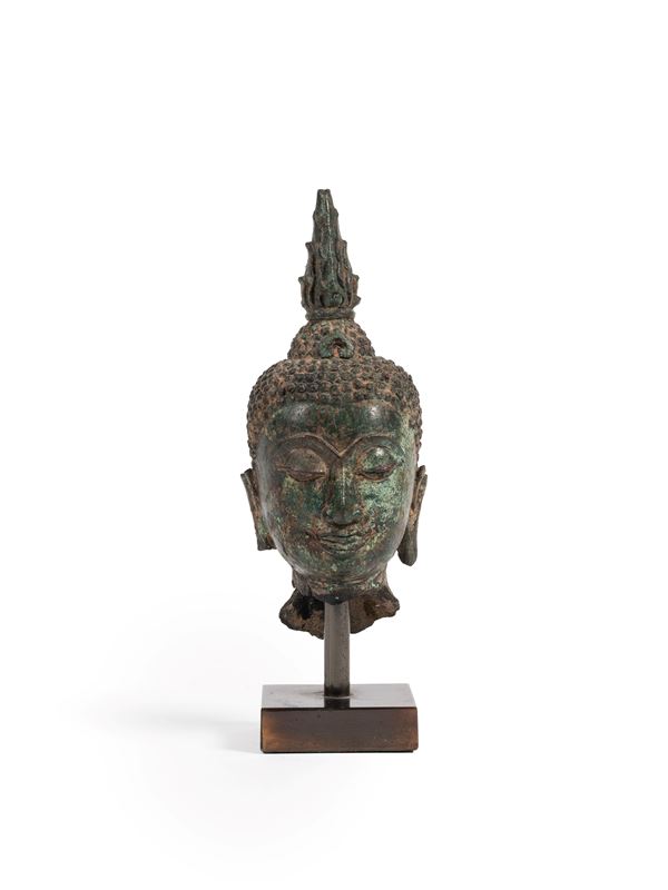 TESTA DI BUDDHA IN BRONZO