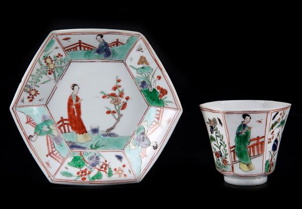 FAMILLE VERDE PORCELAIN CUP AND SAUCER