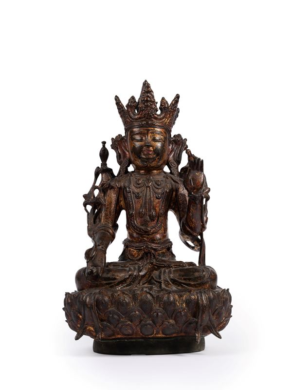 A LARGE GILT-BRONZE FIGURE OF AVALOKITESVARA