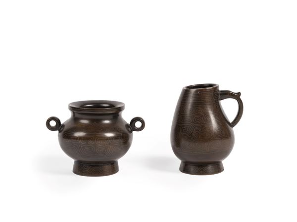 TWO SMALL BRONZE VASES