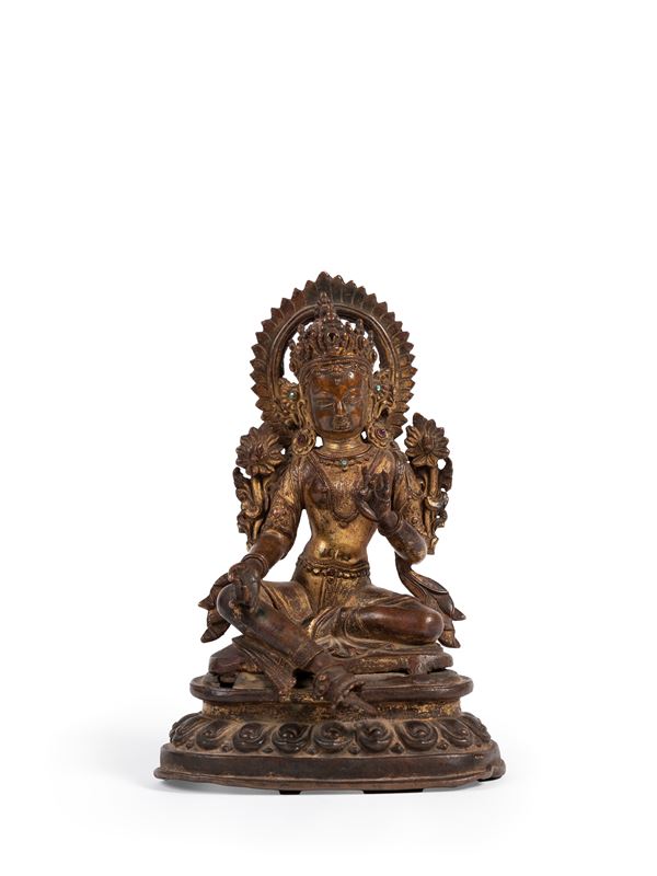 A GILT-BRONZE FIGURE OF GREEN TARA