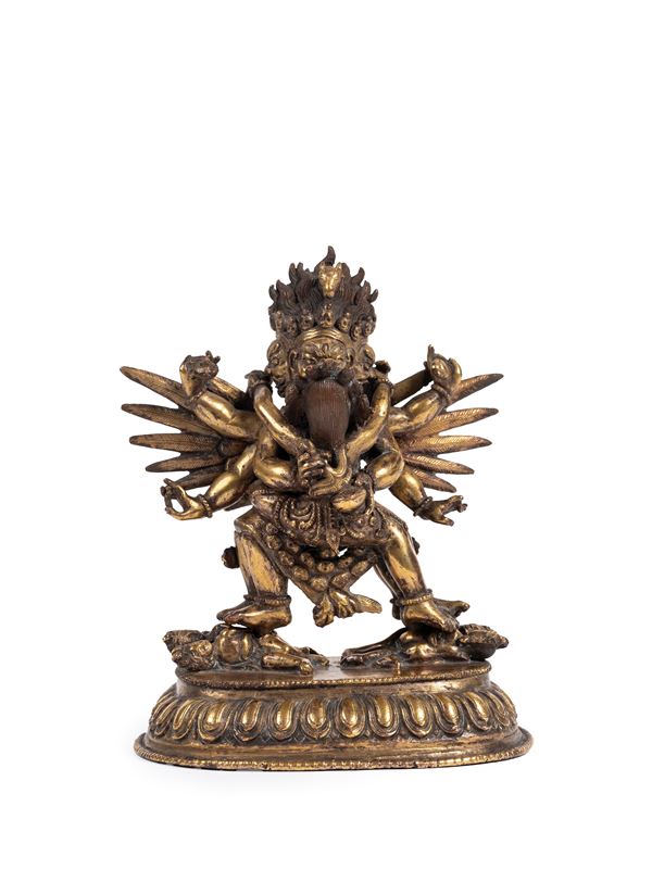 A GILT BRONZE FIGURE OF HAYAGRIVA