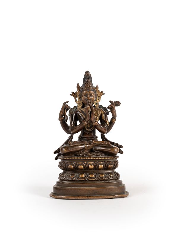 FIGURA DI IN BRONZO DORATO RAFFIGURANTE SHADAKSHARI LOKESHVARA