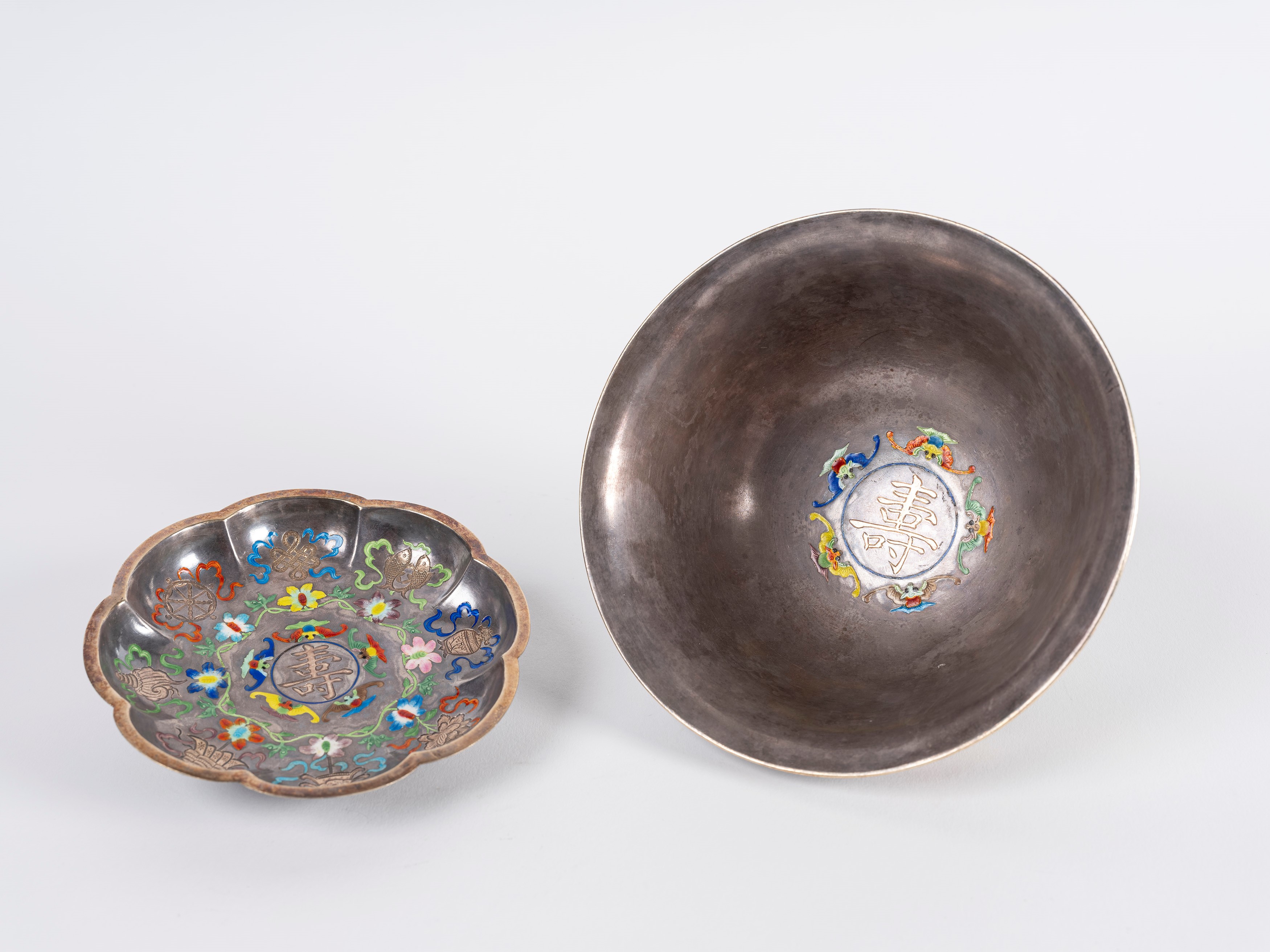 COPPA E PIATTINO IN ARGENTO SMALTATO