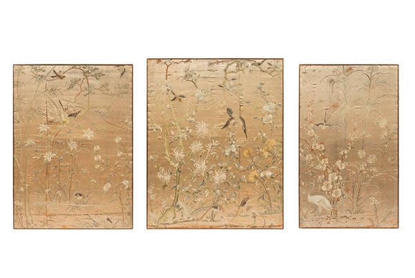 THREE LARGE SILK PANELS