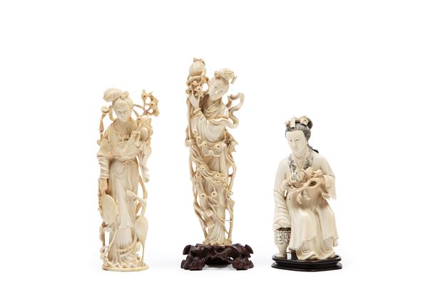 ☼THREE IVORY SCULPTURES