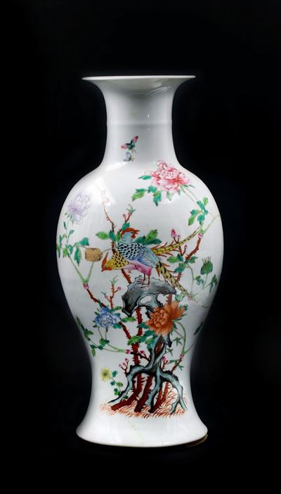 Vaso in porcellana Famiglia Rosa, Repubblica di Cina (1912-1949), h. 46 cm