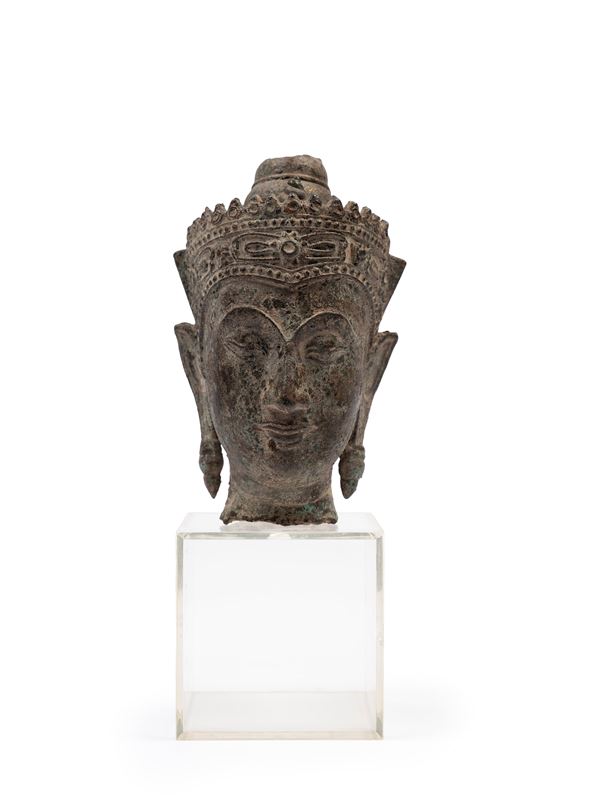 TESTA DI BUDDHA IN BRONZO