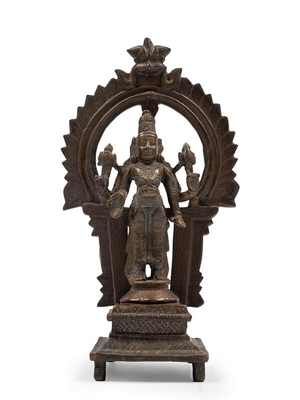 A BRONZE FIGURE OF VISHNU