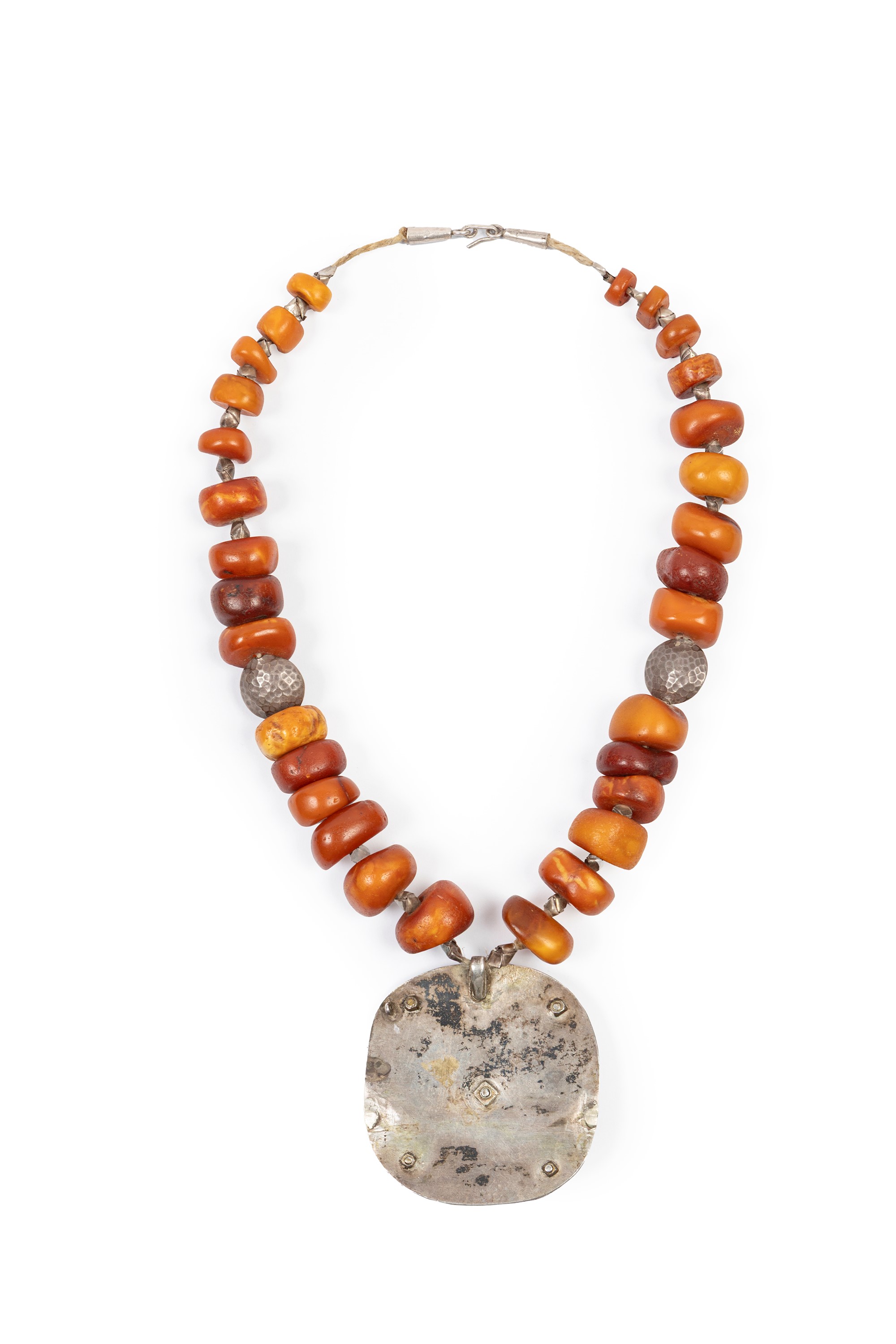 COLLANA IN AMBRA ARGENTO E GIADA