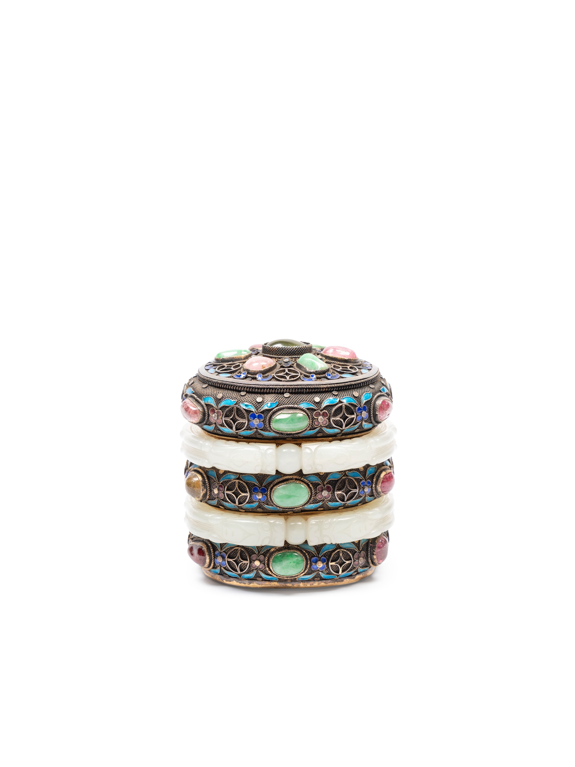 SCATOLA IN ARGENTO GIADA E PIETRE DURE