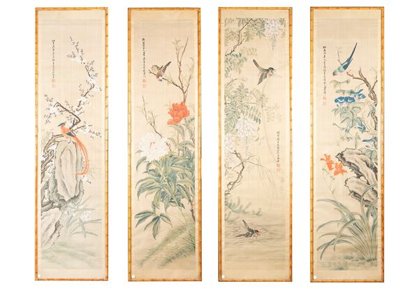 FOUR SCROLL PAINTING ON SILK