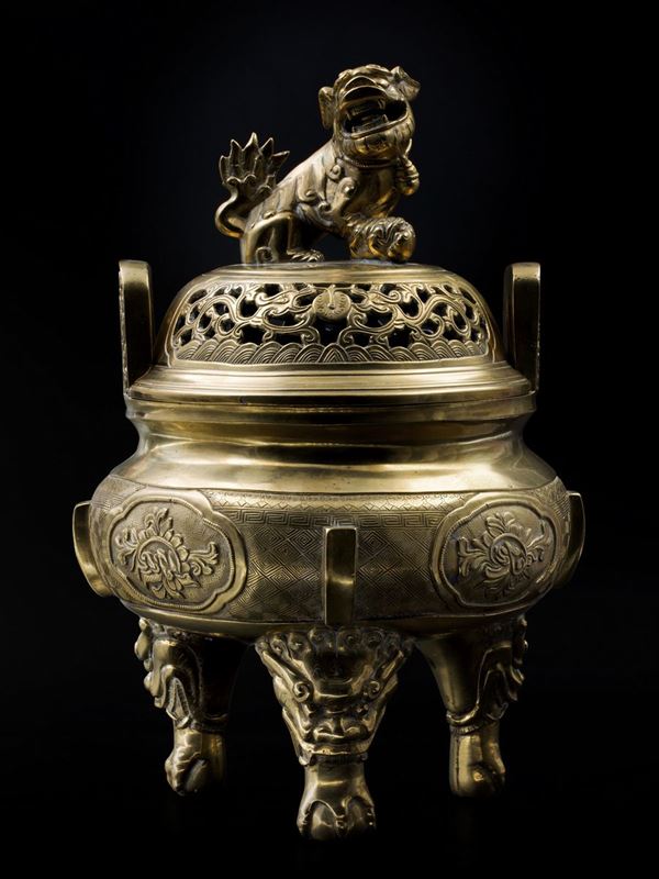  LARGE BRONZE INCENSE BURNER 