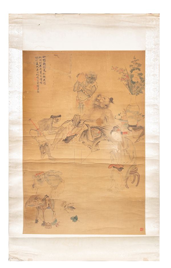 A PAINTED SCROLL ON PAPER