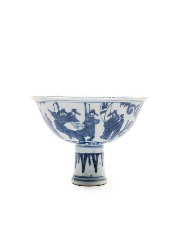COPPA A STELO IN PORCELLANA BIANCA E BLU